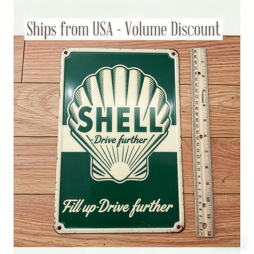 Auto Repair Shop - Retro Shell Gas Station Metal Logo,